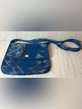 Handmade Blue Wool Felted Large Handbag Purse Zipper Boho